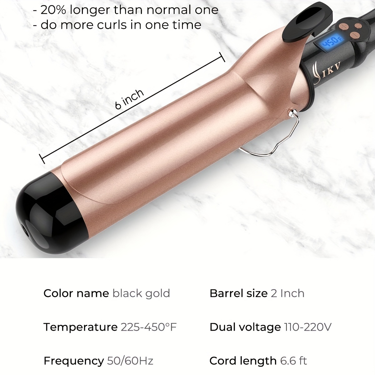 TEMU Extra Long 2-inch Ceramic Curling Iron - Dual Voltage, Long Hair