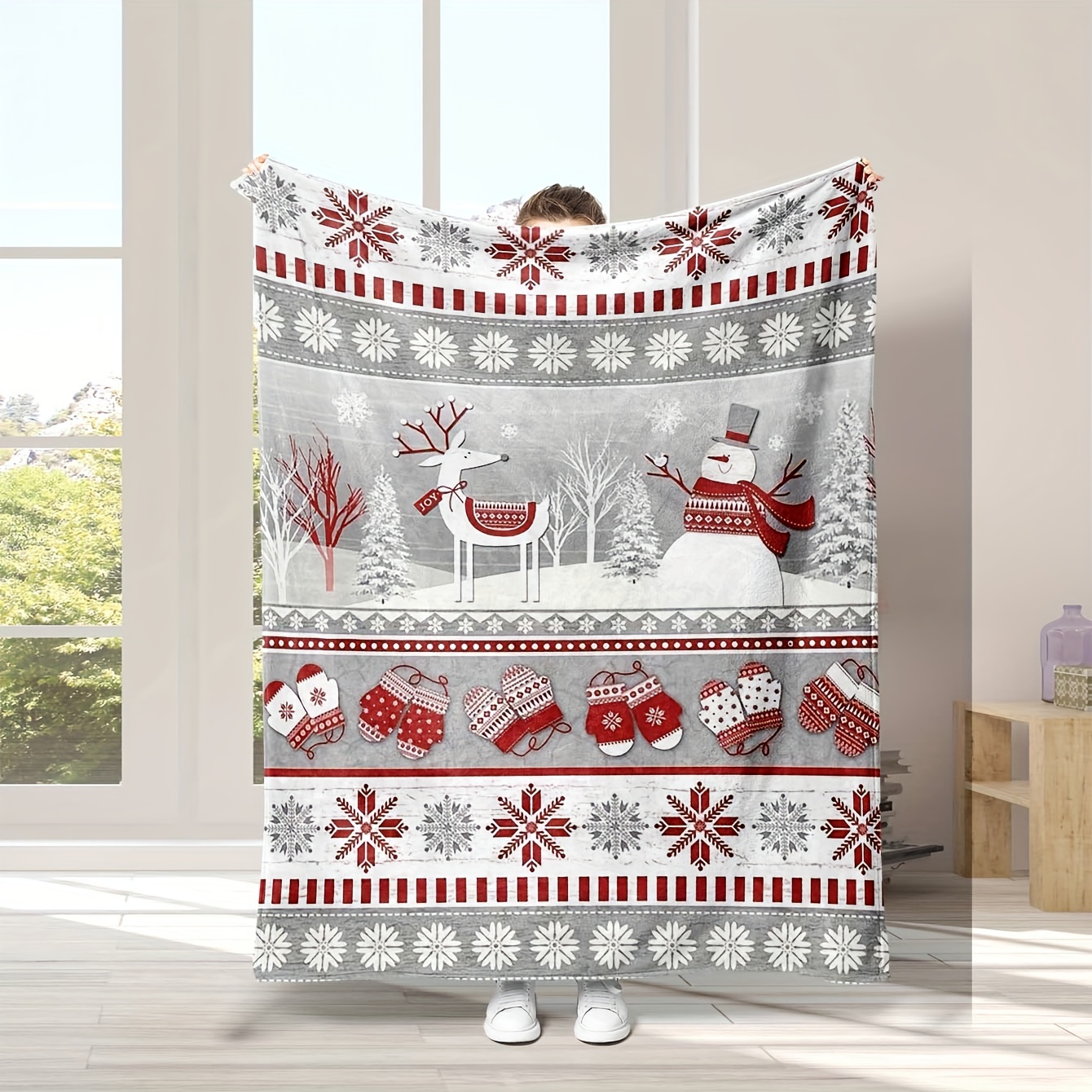 

Cozy Vintage Christmas Reindeer & Snowman Flannel Throw Blanket - , Warm & Anti-pill For Couch, Bed, Travel | Or Birthday Gift