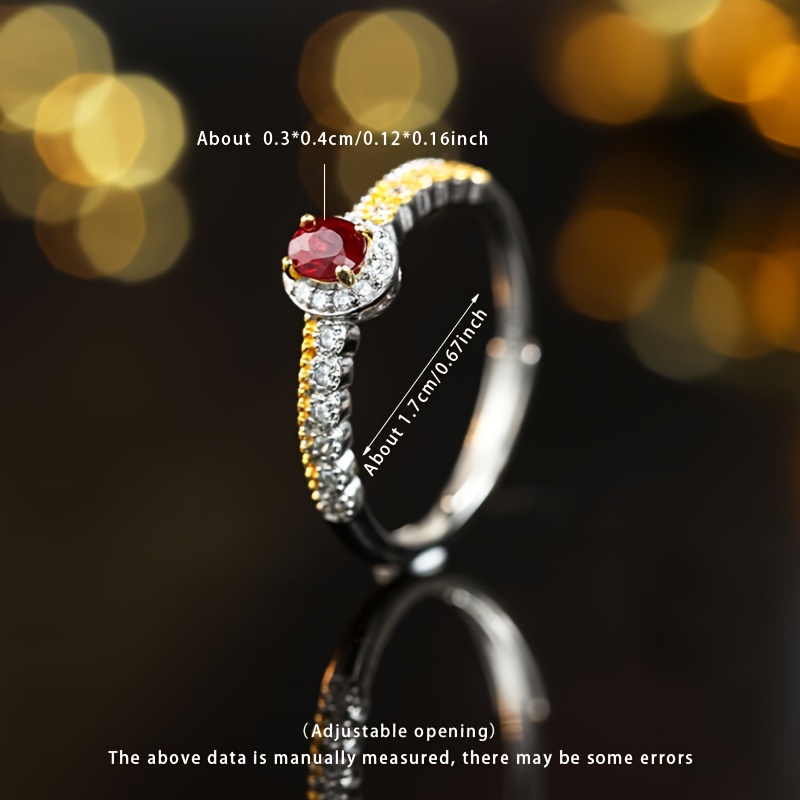 S925 Silver Red Stone Ring Adjustable Love Crown Natural Stone
