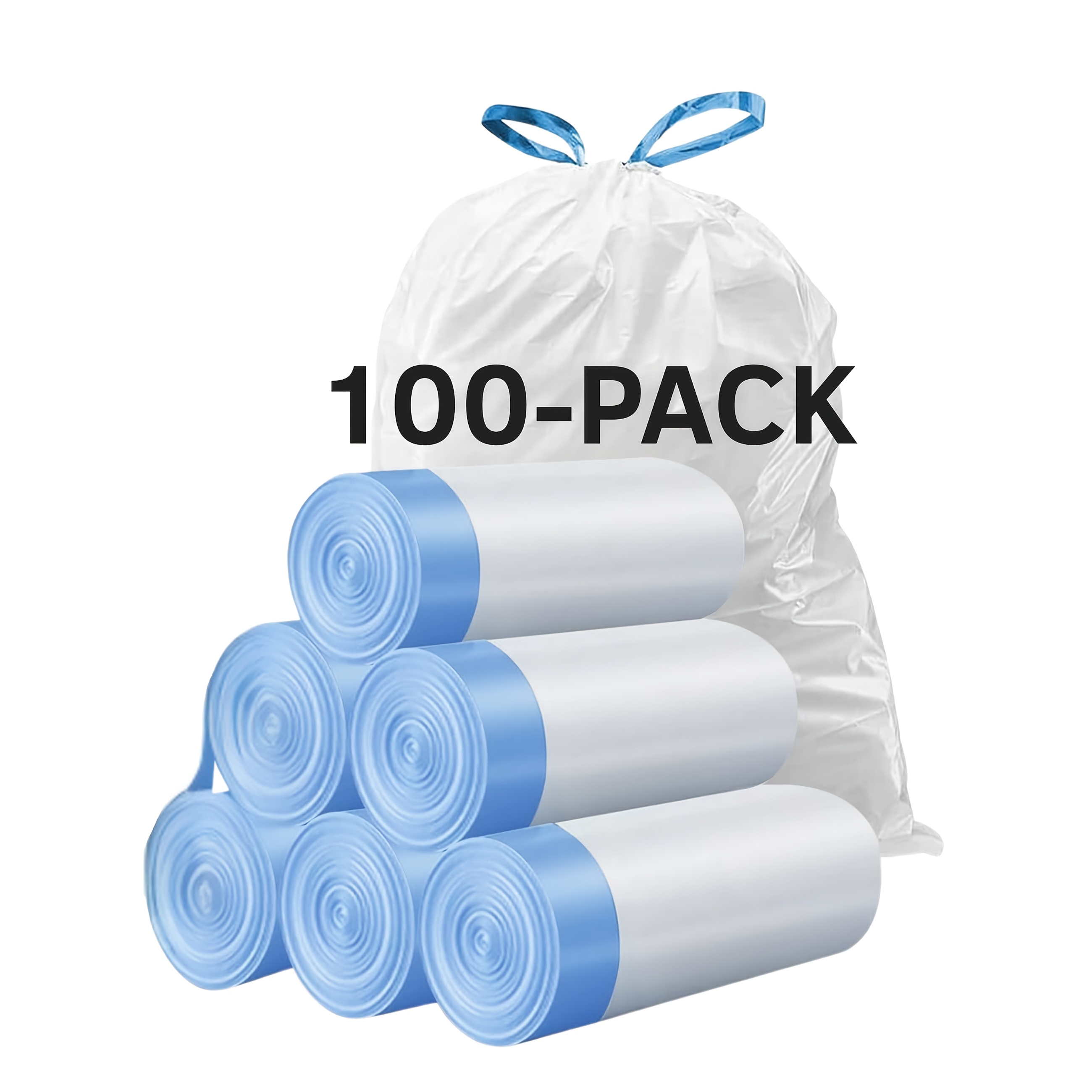 TEMU 3 Gallon Tear Resistant Garbage Bag -4-roll Pack, 100pcs/roll Pack, 12 Roll Pack, 300pcs Pack With Drawstring Lining, Suitable For Kitchen,