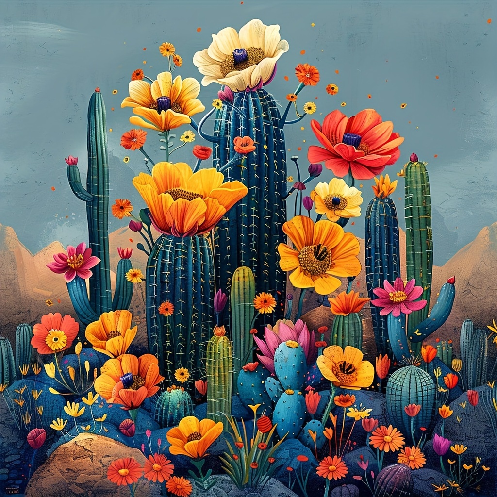 

1pc 40x40cm/15.7x15.7in Without Frame Diy Large Size 5d Diamond Art Painting Desert Plants, Full Rhinestone Painting, Diamond Art Embroidery Kits, Handmade Home Room Office Wall Decor