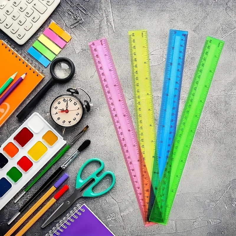 

7 Pcs Color Transparent Rulers - 12 Inch/30cm, School Rulers With Cm, Mm, And Inches, Assorted Colors, Pp Material