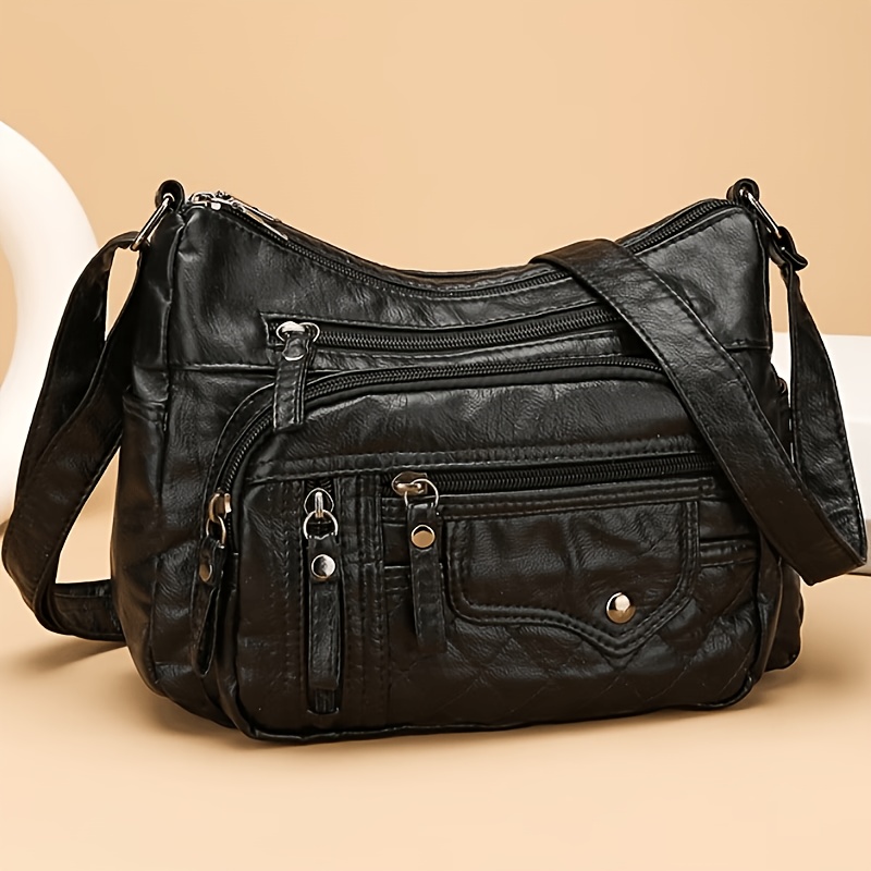 Women' Multi-zipper Crossbody Bag With Adjustable Strap & Multi-compartment - Retro Classic Square Shoulder Purse Suitable For, Commuting,, Travel, Casual Use, , Grey