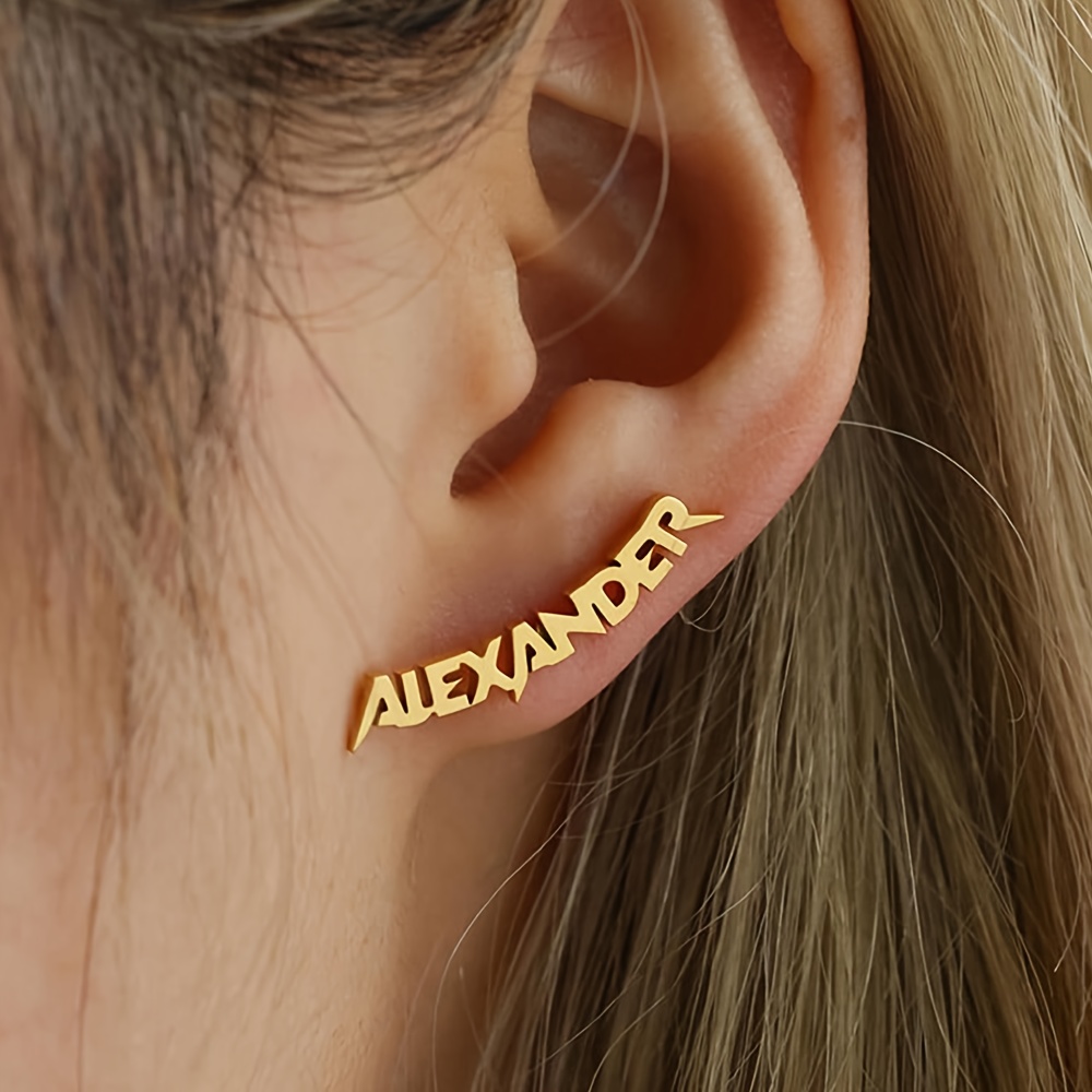 

Custom Name Stud Earrings Personalized Gothic Stainless Steel 18k Golden Plated Hip Hop Y2k Style Letter Earrings For Women Party Fashion Daily Wear Jewelry Accessory No Stone Diy Ear Studs