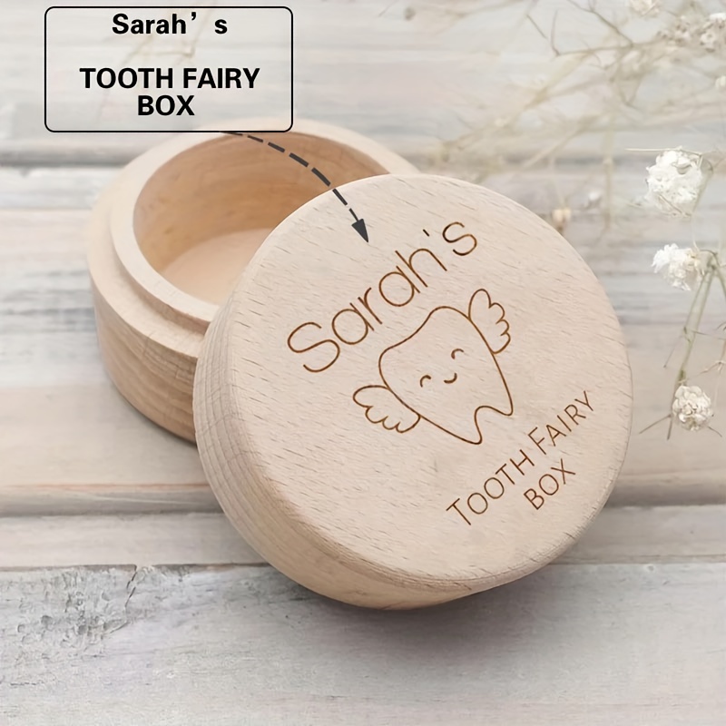 custom engraved tooth fairy box personalized round wooden tooth fairy keepsake waterproof wood material with name for boys and girls ideal for birthday christmas thanksgiving pink christmas gift suitable   14 details 4