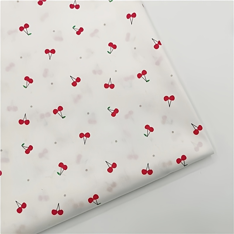 Image of 1pc Of 63in/160cm Pure Cotton Small Cherry Print Fabric, Diy Pastoral Style Handmade Pure Cotton, Suitable For Clothing, Skirts, Bedding, Home Decor, Tablecloths, Bags, And Masks