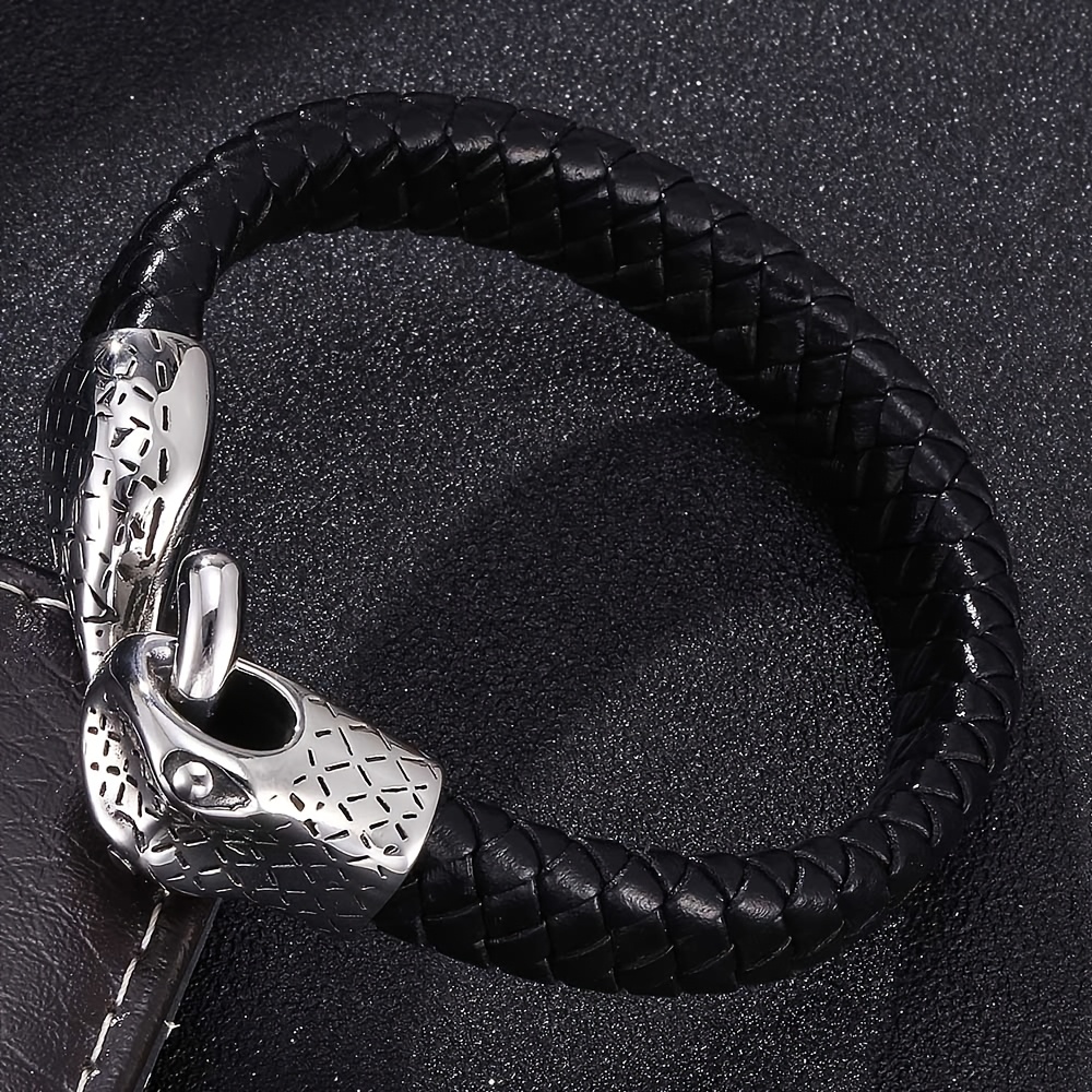 Retro Snake Leather Bracelet Punk Style Snake Head Bracelet