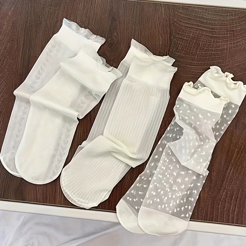 Image of 3-pair Pc Girls' Socks, Ultra-thin Summer Breathable Lace Short Socks, Girls' Mesh Socks, Princess Fairy Ruffle Socks