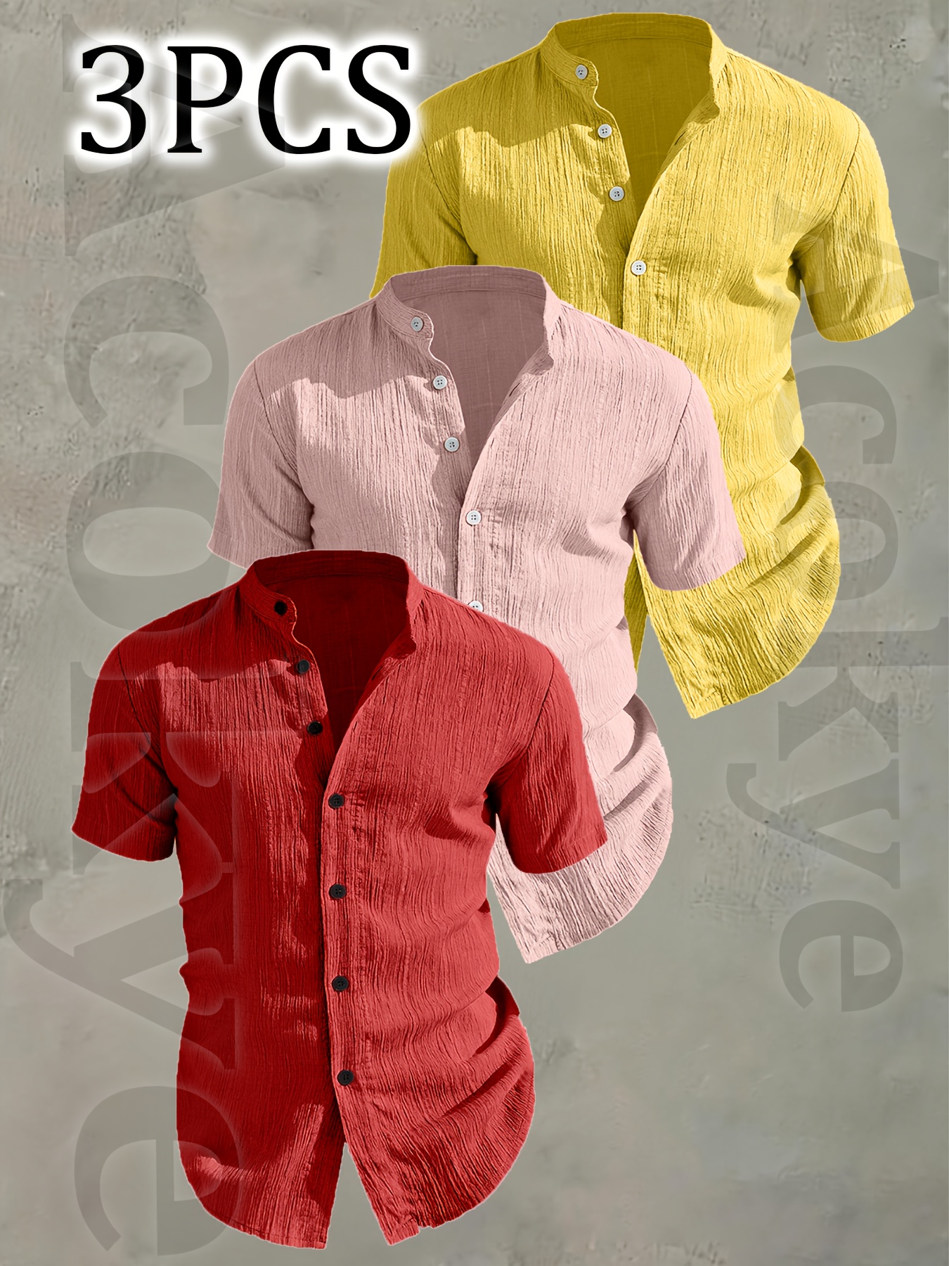   rose obm 3pcs set summer mens apparel short sleeve henley shirt t shirt stand collar shirt lightweight breathable low maintenance   beach vacations casual formal wear pool parties and daily casual occasions an  