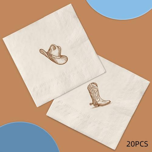 20 40 100pcs cowboy cocktail napkins disposable napkin brown western cowboy hat boots beverage napkin for wild west rodeo birthday shower supplies