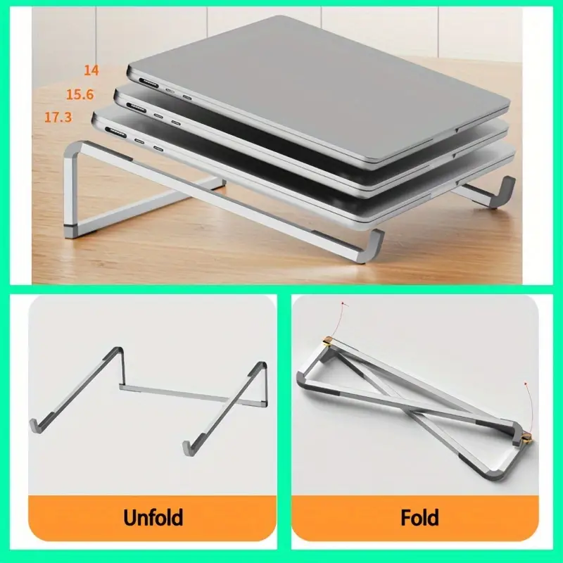 sleek aluminum alloy laptop stand adjustable foldable portable with sturdy metal frame for desk travel use details 4