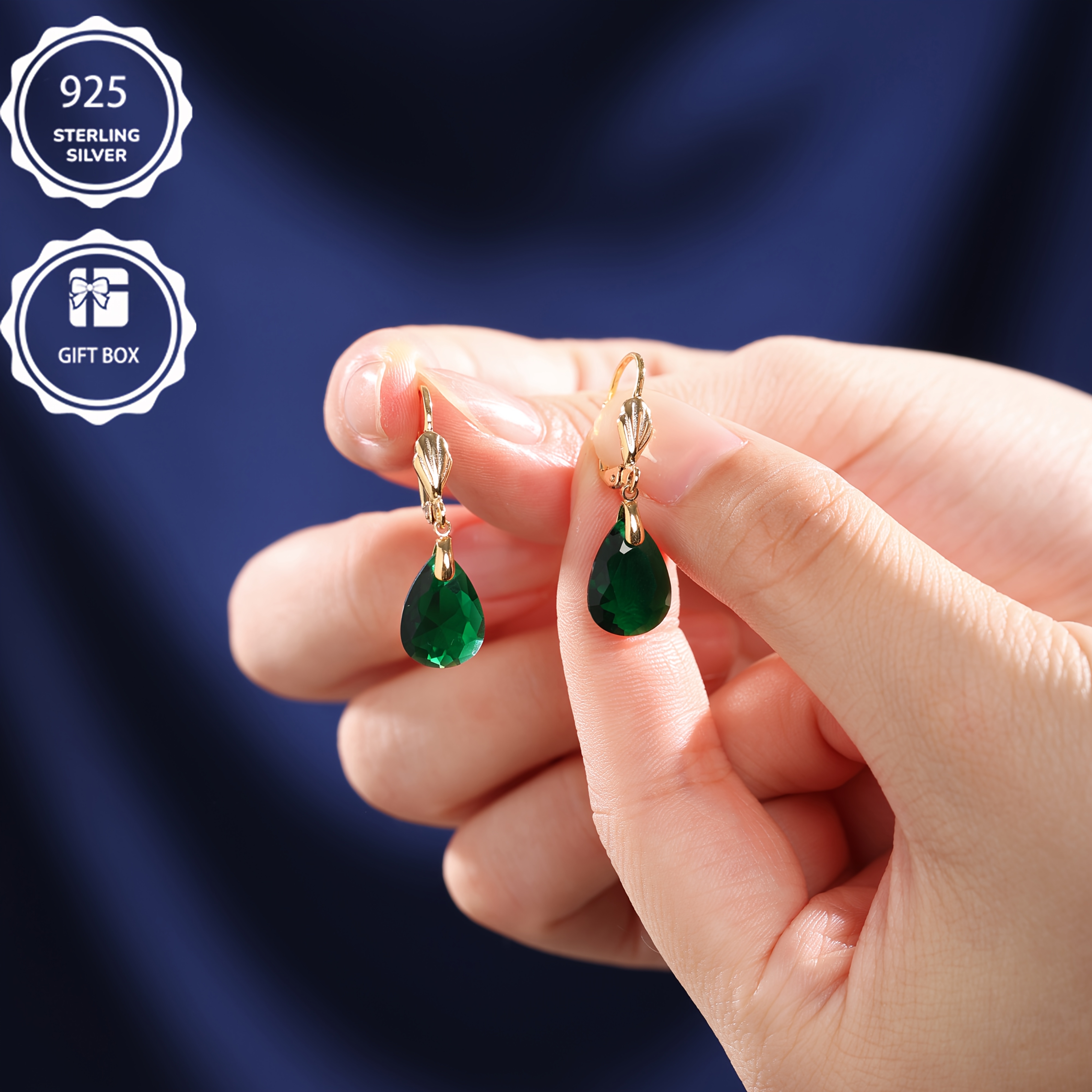 TEMU Entrepôt local, Boucles d'oreilles pendantes élégantes en argent sterling 925 avec pendentif en cristal artificiel vert pour femme, pour la