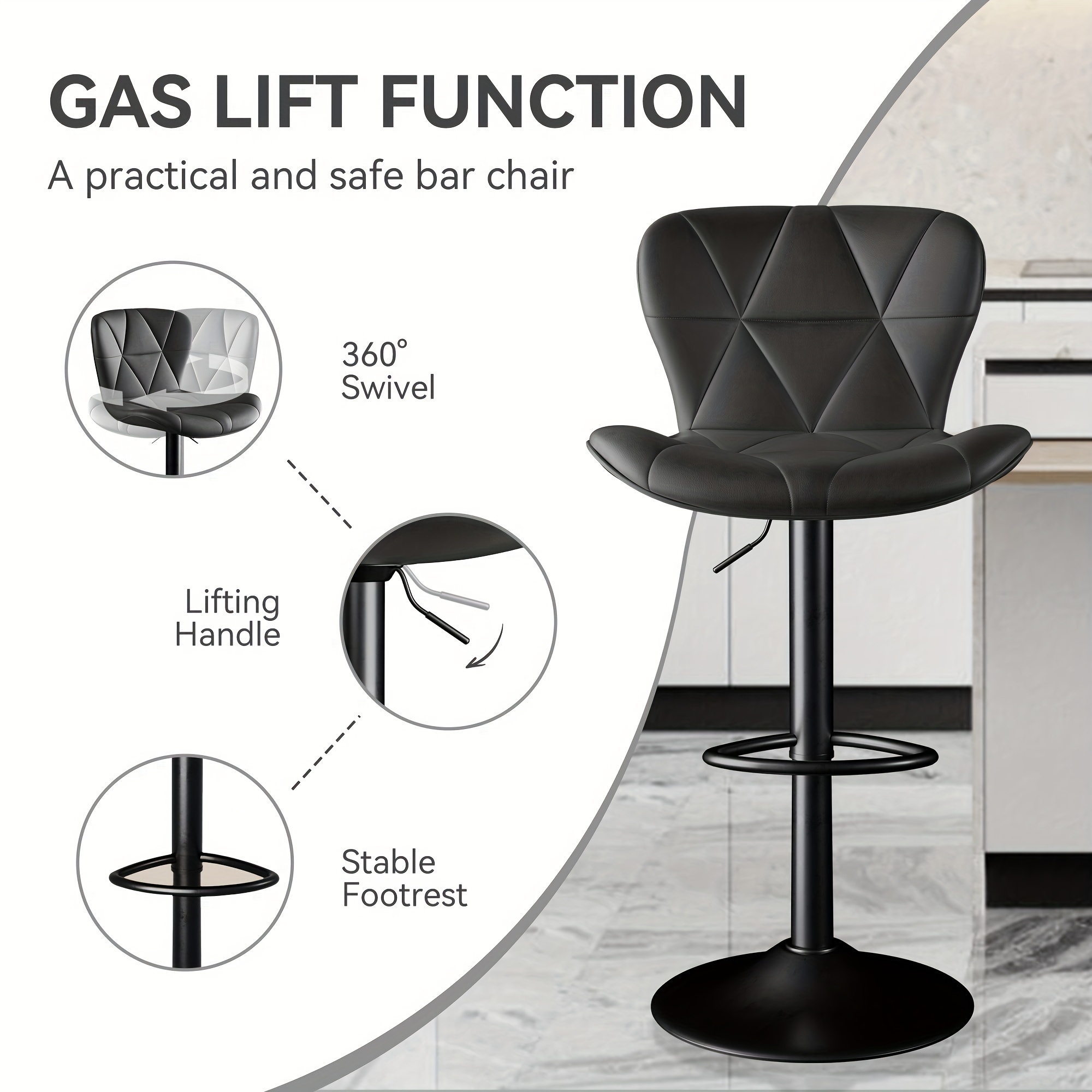 Image of 2 Pack Bar Stools, 24 Inch Counter Height Bar Stools, Faux Leather Upholstered Bar Chairs With Metal Legs, Modern Barstools For Kitchen Island Dining Room