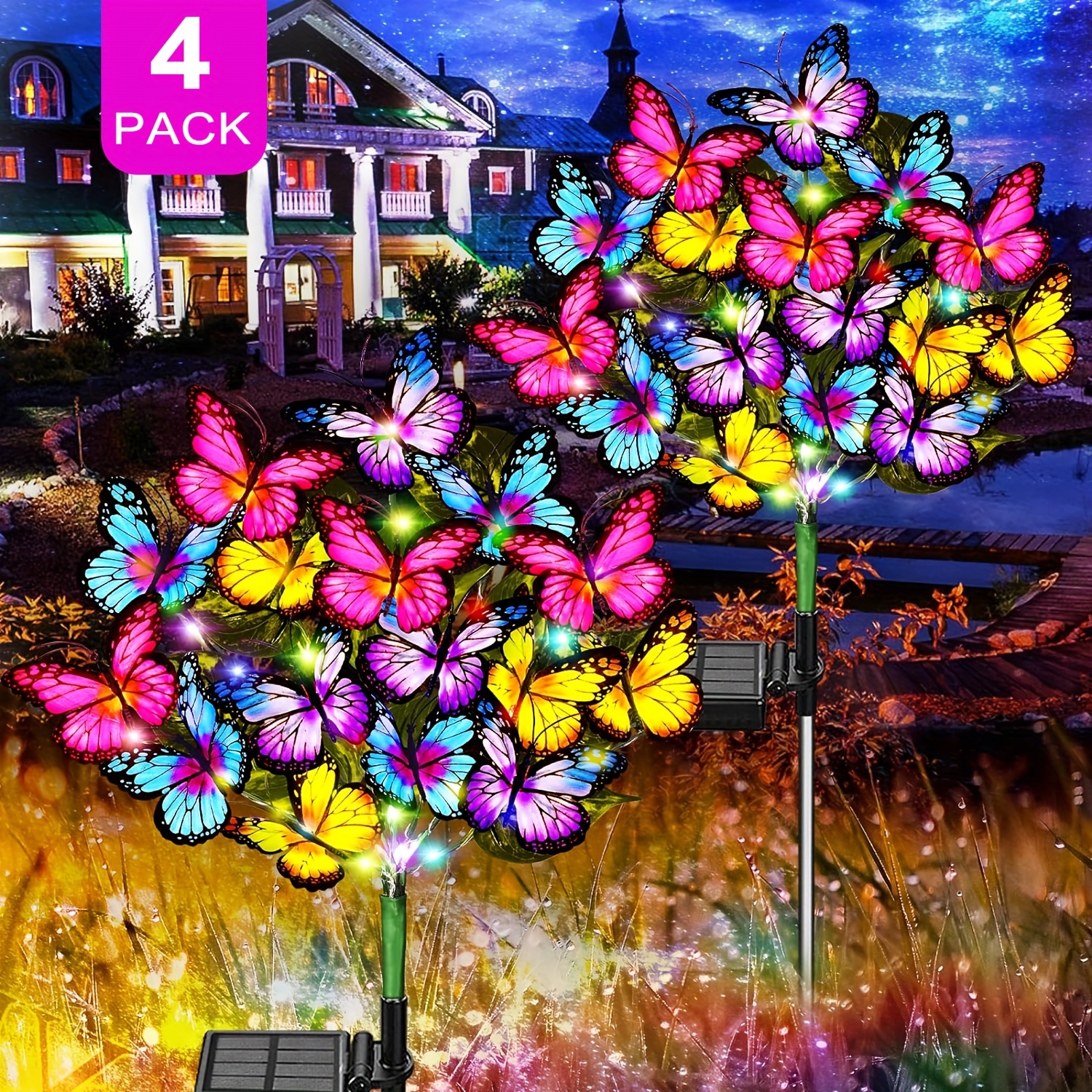 

4 Pack , Outdoor Decorative Solar Lights Outdoor With 44 Led 34 Butterfly Solar Lights For Garden Yard Patio Lawn Outdoor Decor, And Christmas Atmosphere Lights