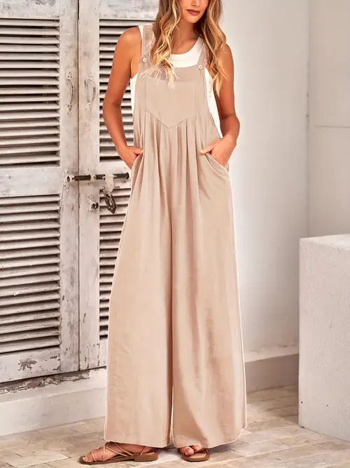 womens bib overalls casual summer sleeveless strap loose wide leg jumpsuits with pockets