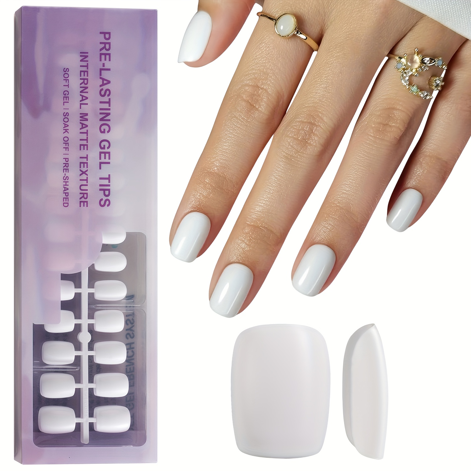 TEMU 150pcs Short Square White Solid Gel Press-on Nails, 15 Full-coverage Detachable Nails, Simple And Cute False Nail Set, Suitable For Women's Diy,