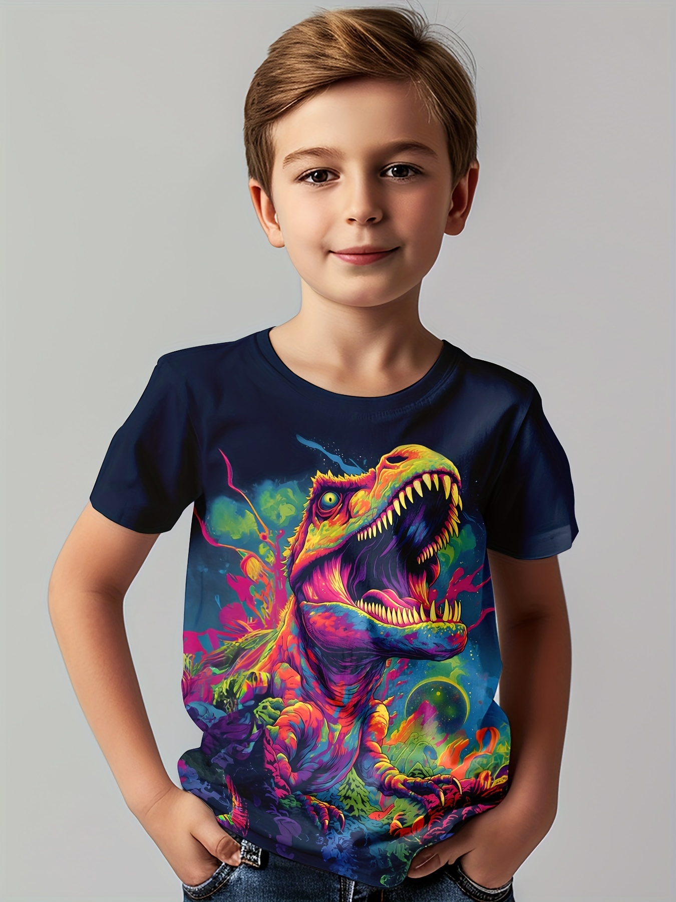 T-shirt Dinosaure Hip Hop Unisexe - Impression 3D, Manches Courtes, Taille Standard