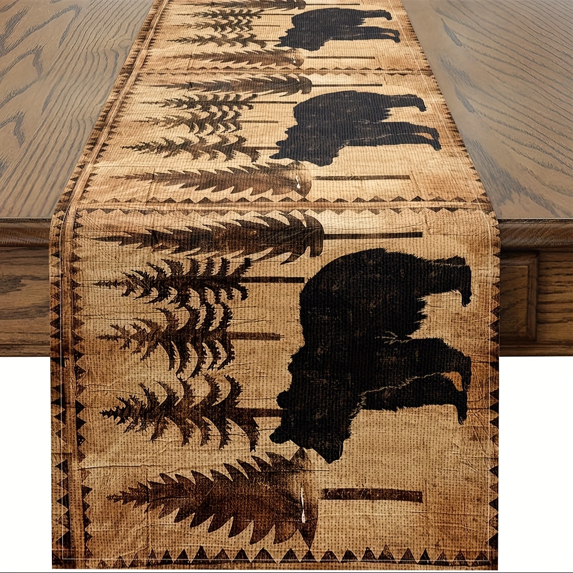 TEMU 1pc, Farmhouse Bear Table Runner Cabin Bear Kitchen Dining Table Decoration For Home Party Wild Animal Seasonal Nature Wildlife Bear Table