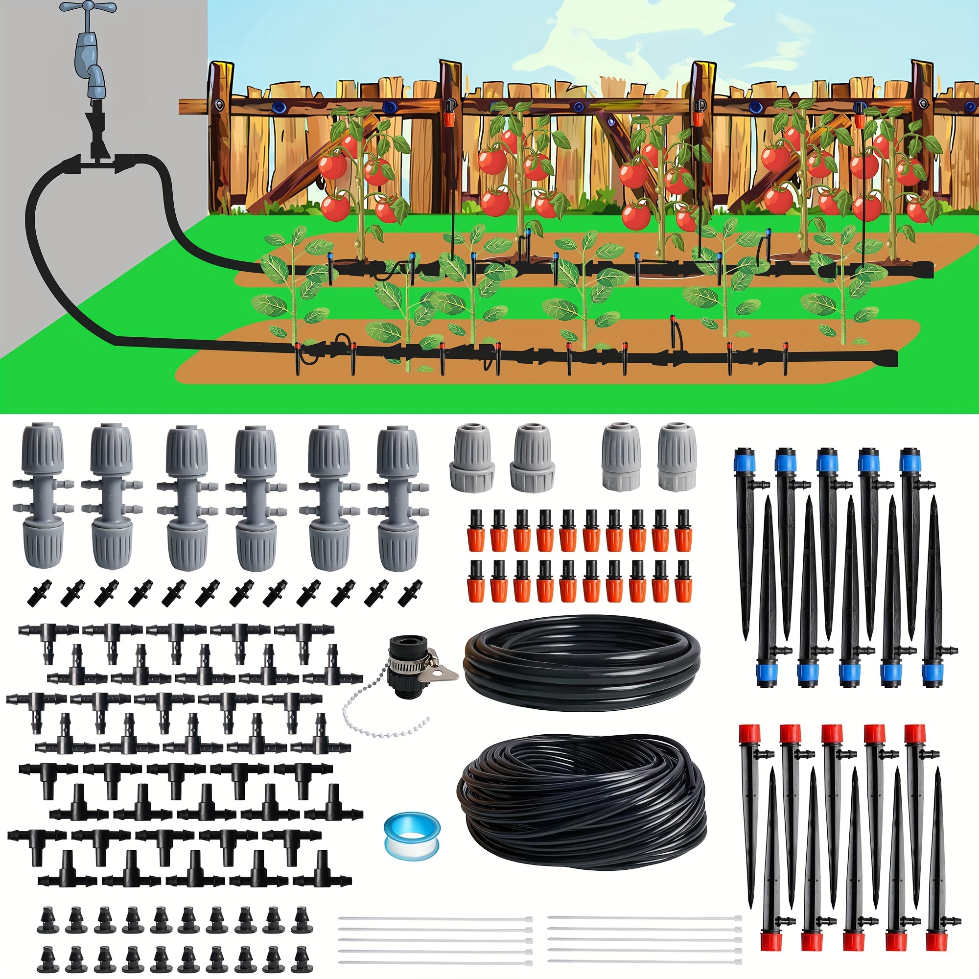 

233 Ft Drip Irrigation Kit, Automatic Irrigation System Misting Plant Watering System With Adjustable Nozzle, 1/4 Inch 1/2 Inch Distribution Tubing Hose For Greenhouse Patio Garden