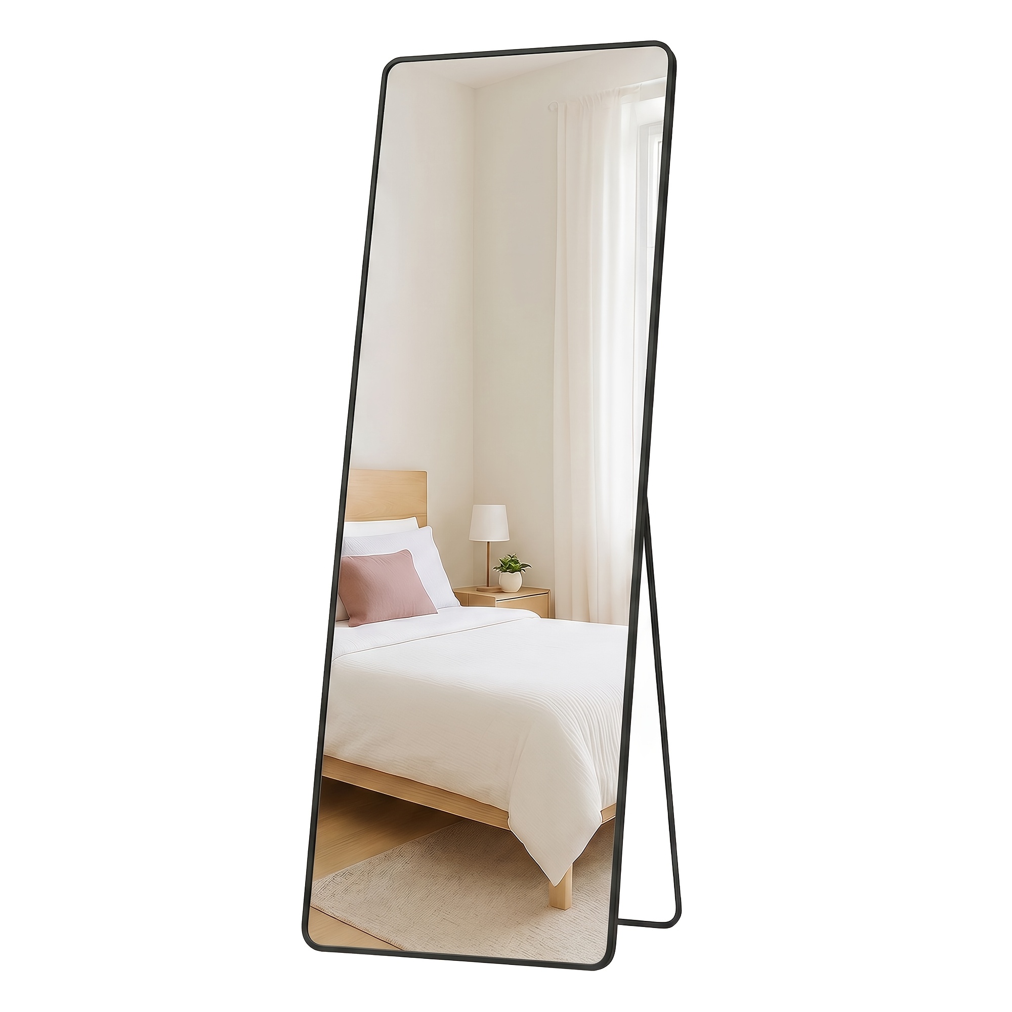 TEMU Espejo de vestir grande , 165 X 50 cm, espejo de vidrio templado de completa, de aluminio, para dormitorio, , negro, 160 X 50 cm (L X A)