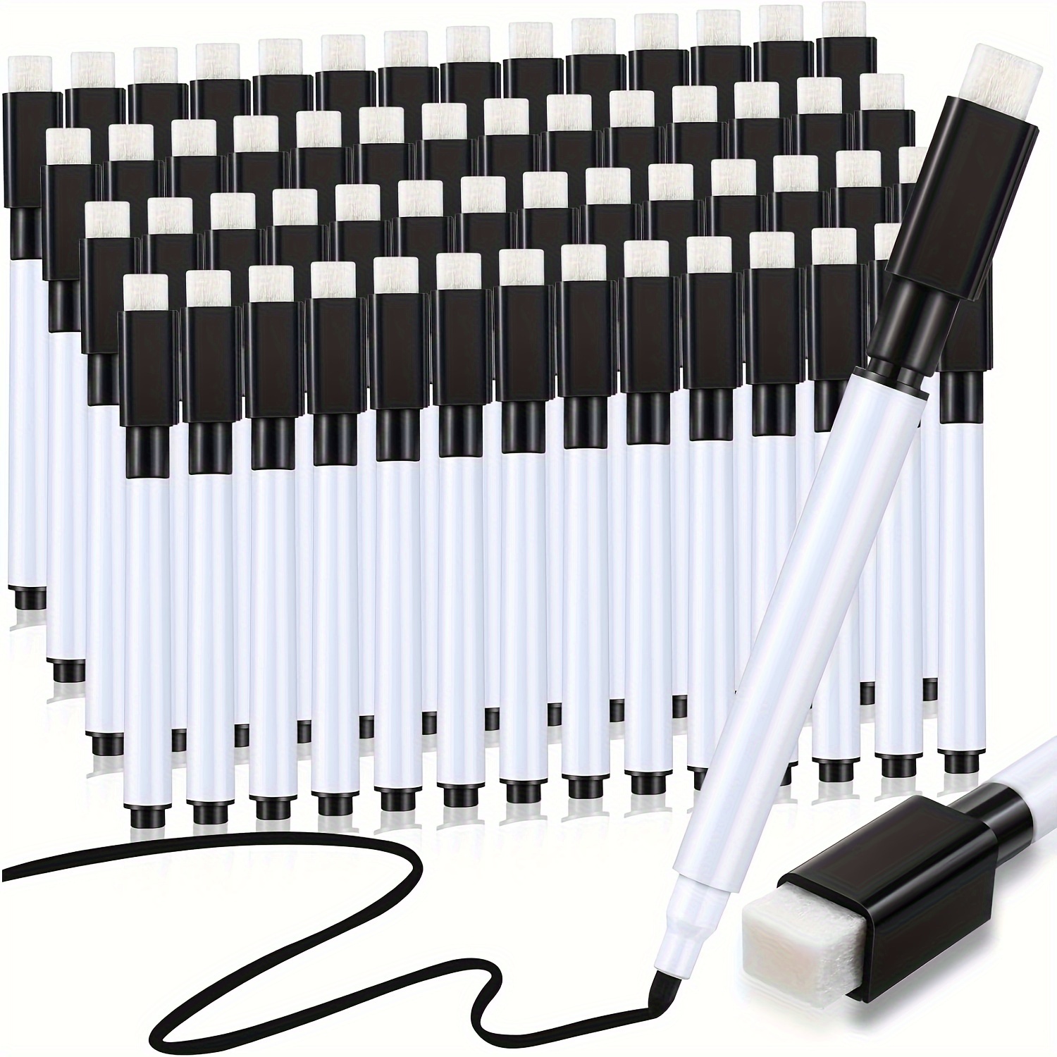 

50pcs Effaçables Noirs avec Capsules Effaceuses - Stylos pour Blanc Mini pour École, Bureau & Maison, Crochets Utilitaires