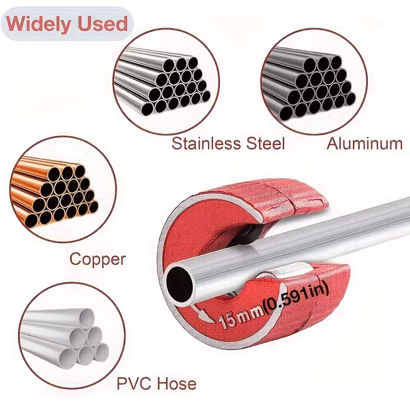 three size 15mm 22mm 28mm self locking round pipe cutter ratchet design for effortless operation removable cuts copper aluminum brass pvc pipes durable construction professional plumbers plumbing projects details 7