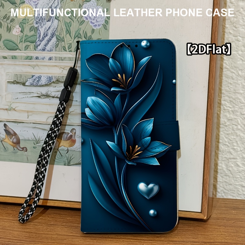 TEMU Étui de téléphone : Étui portefeuille à magnétique 2D plat avec motif Enchanteresse Bleue, couverture complète -chute, compatible avec Oppo