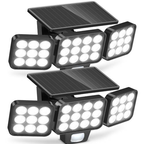 1 2 pack solar lights outdoor 74 300 led 2900lm ipx5 motion sensor outdoor lights solar security flood lights 270 wide lighting angle with 3 for garden patio yard garage shed pathway gifts