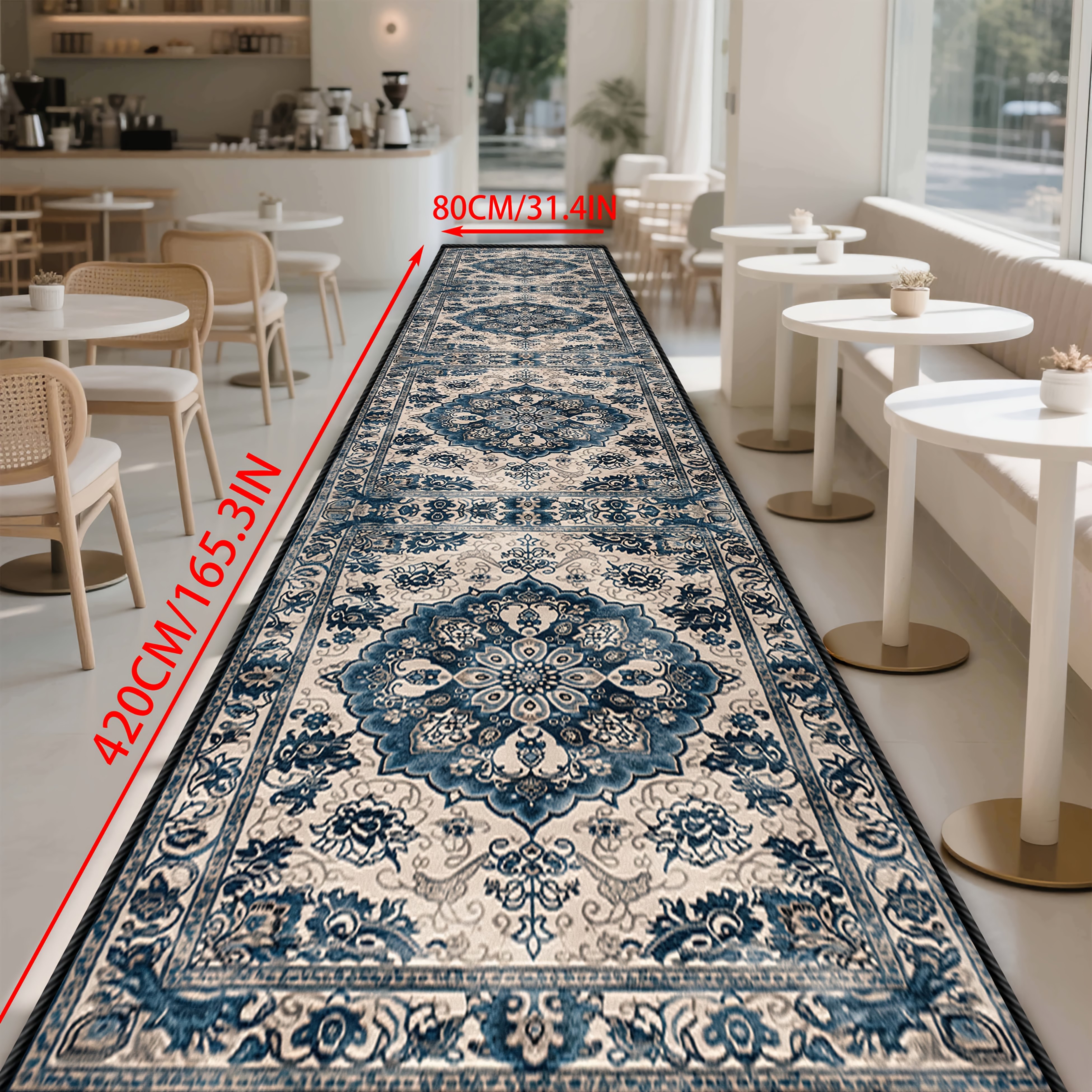 TEMU A []1pc, A Long Rectangular Carpet With A Blue European-style Printed Persian Bohemian Pattern, Suitable For Decorative Areas In Hotel