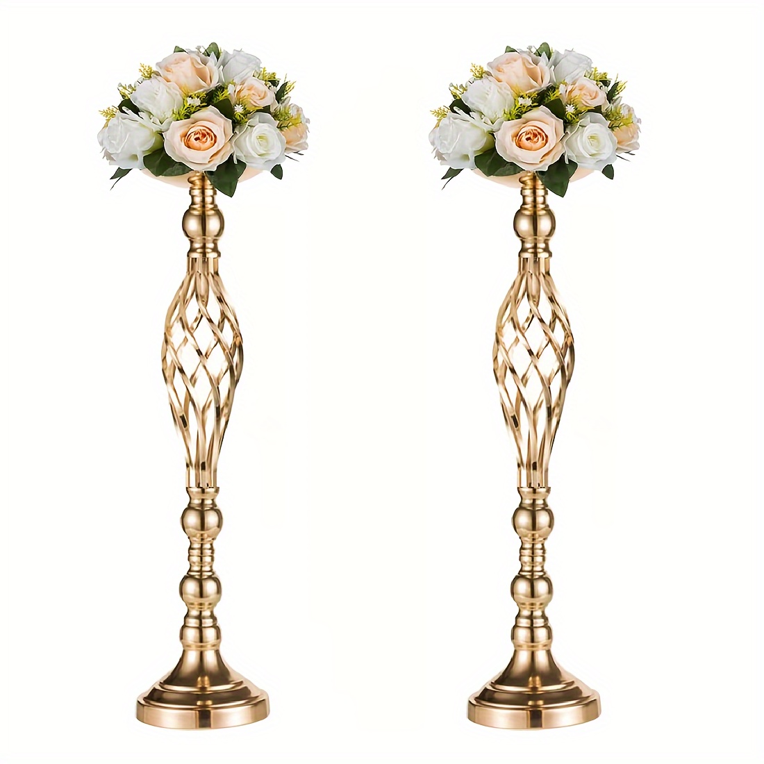 

2pcs, Metal Flower Vase, Wedding Party Flowers Centerpieces For Table, Tall Candle Holder For Pillar Candle, Restaurant Hotel Decorations