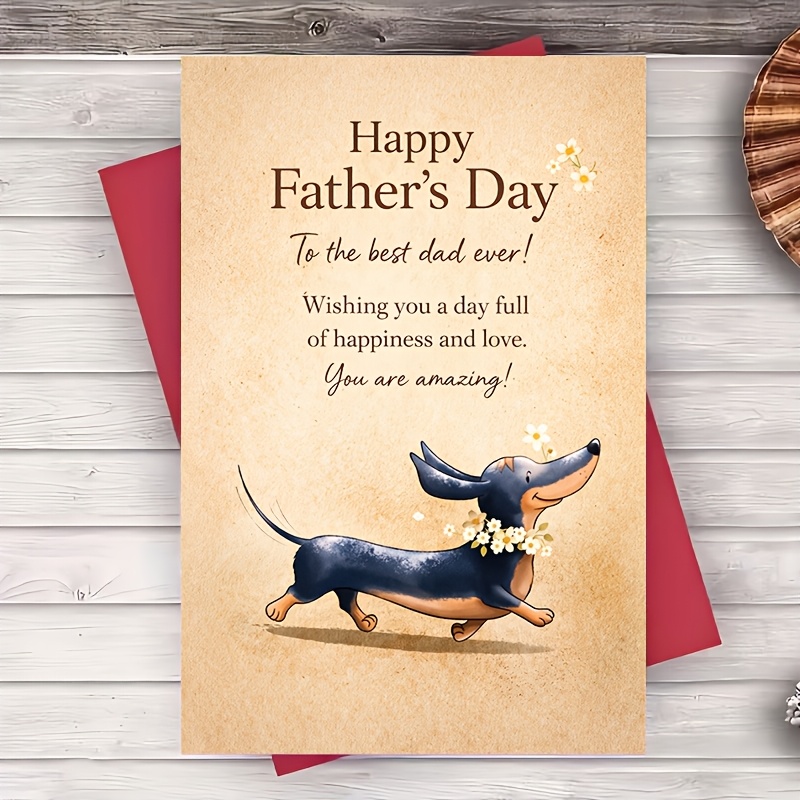 TEMU 1 Greeting Card + 1 Envelope Fathers Day Greeting Card Dachshund For Dad Husband Grandpa Birthday Anniversary From Celebration Flat Card