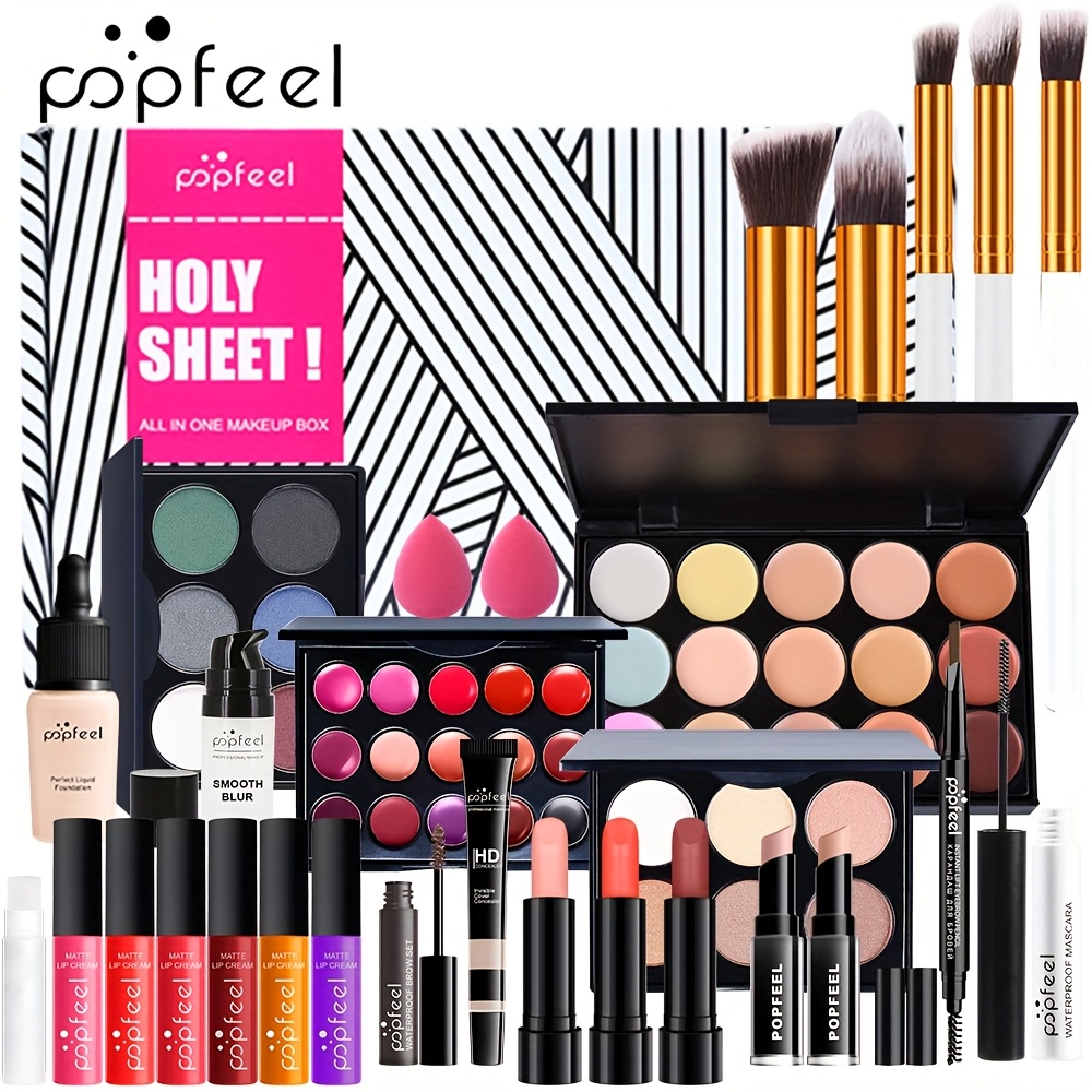 Popfeel Professional Makeup Set - Multifunctional Makeup Brush Set, Eye Shadow Palette, Lip Color, Paste, Ideal Valentine's Day Gift, Gift