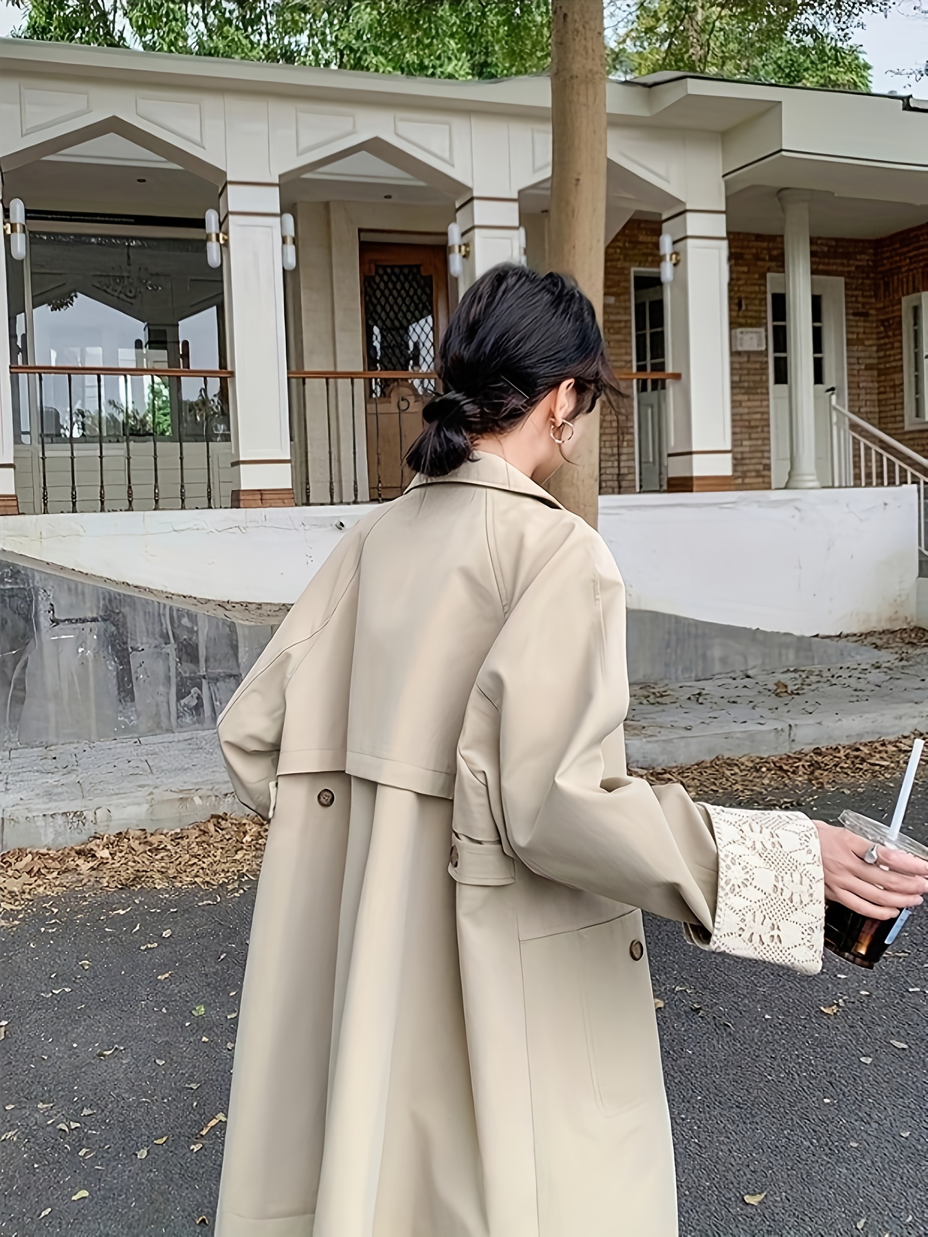 womens korean style oversized long sleeve trench coat casual