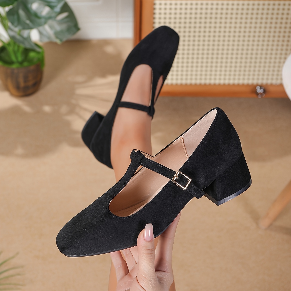 Damen Sneaker Mit Quadratischer Zehe - Marine Schuhe Mit Riemchen Schwarz