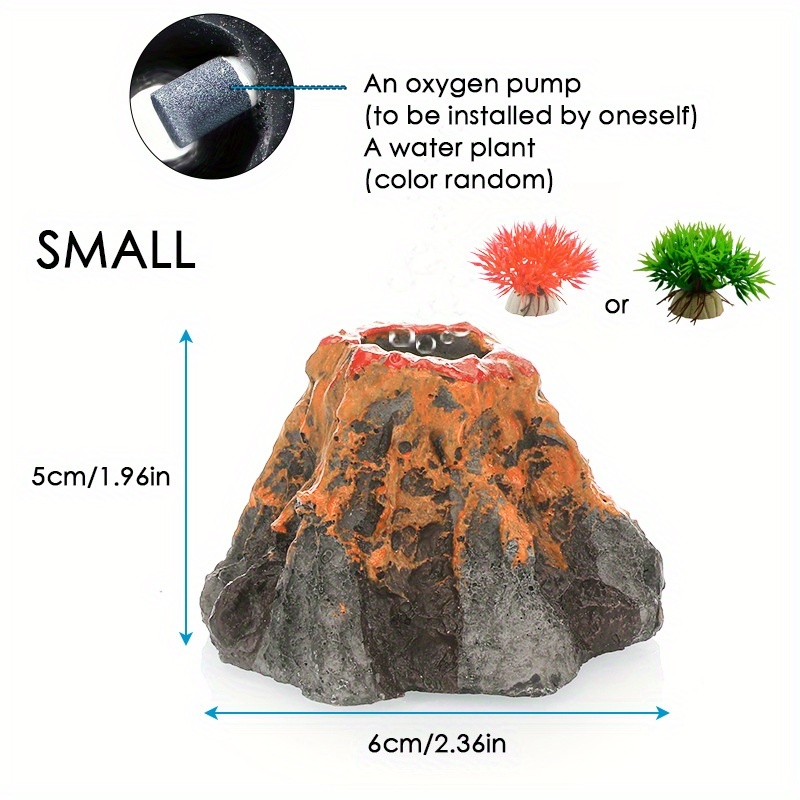 Image of 3pcs Aquarium Volcanic Decor Set - Fish Tank Bubble Aerator With Abs Aeration Stone, Includes 1 Volcanic And 1 Aquatic Plant Ornament, Fish Tank Oxygen Accessory, No Hose Required, No Power Needed