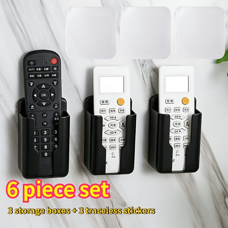 TEMU 6-delige set (3 opbergdozen en 3 spoorloze stickers) Boorvrije zelfklevende wandmontage afstandsbediening opbergdoos, TV- en airconditioner