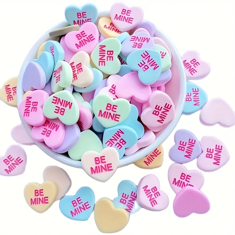 

24pcs Resin Heart Decor Set - "be " Embellished Flat Back Miniatures For Diy Valentine's Day, Wedding, Scrapbooking & Crafts, Pastel Assorted Colors, Valentines Decorations