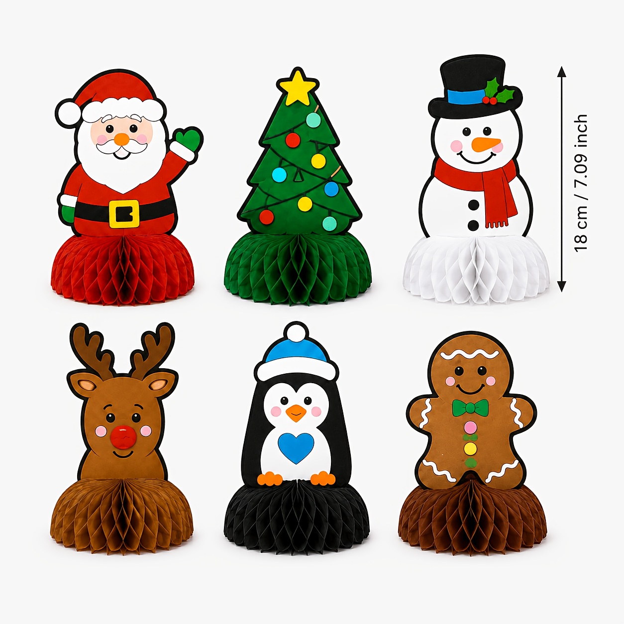 TEMU 6pcs Set Christmas Cartoon Honeycomb Paper Ornaments: Santa Claus, Snowman, Reindeer, Gingerbread For Man Desktop Decorations, , Mall, Party