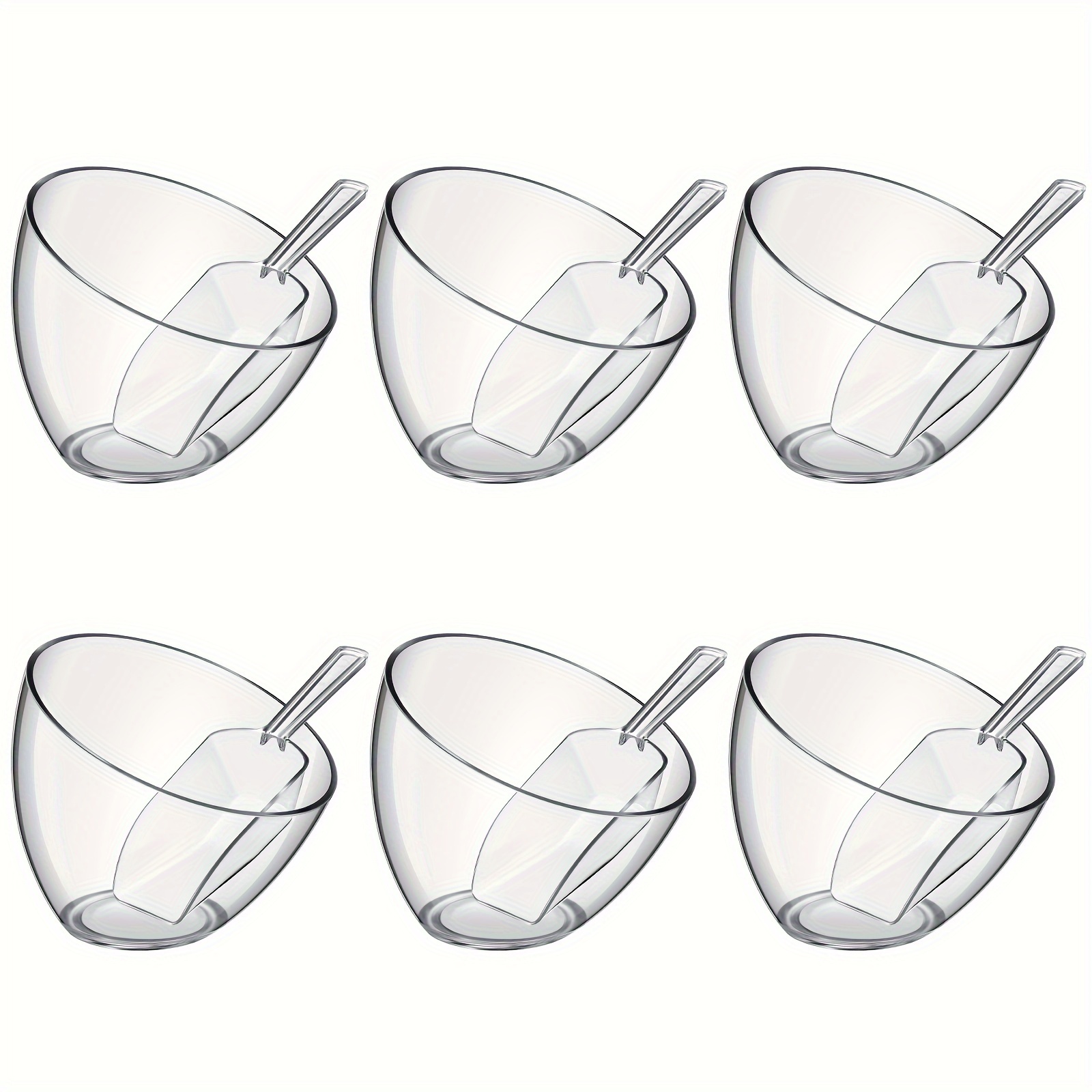 TEMU Serving Bowls Kit, 12pcs Molded Acrylic Plastic, Clear, , 25oz, Party Theme, Reusable, Angled Design