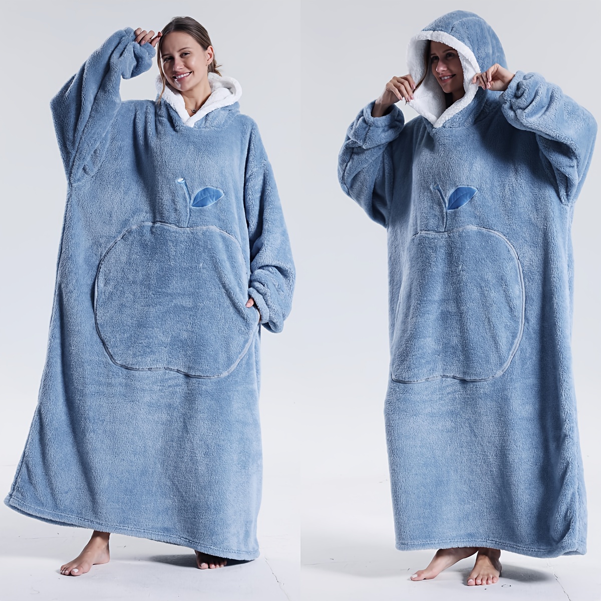 TEMU Hooded Blanket - Long Sleeve, Thick & Warm, French Style, Hand Wash Only, Polyester, Cozy Bedding For Fall & Winter, Perfect For Home Use, Cozy