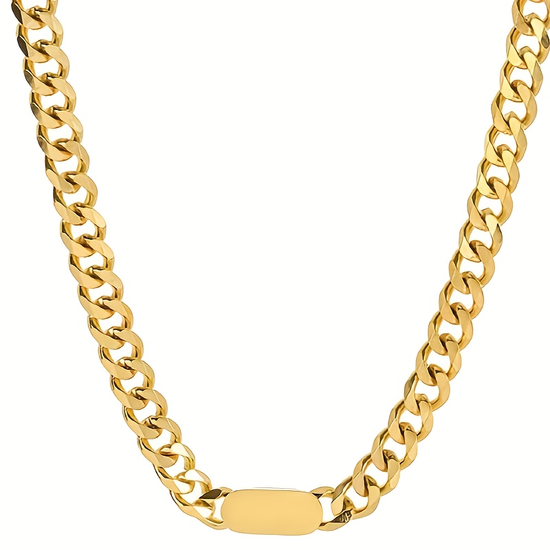 TEMU A Personalized Custom Name Necklace, Featuring Thick Stainless Steel Chain With A Curved Design For Engraving Names. This Golden Choker Is