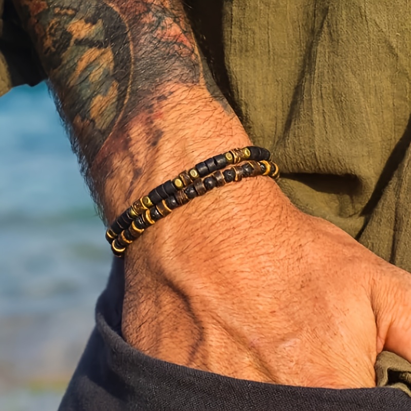 Image of Set Of 2 Beach Bracelets, Casual Wear For Holidays, Handmade Beaded Woven Bracelets For Men