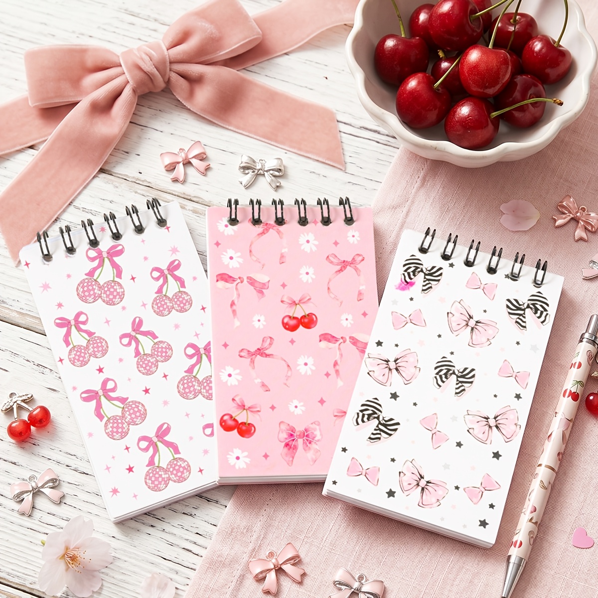 8pcs Bow Cherry Pattern Coil Notebooks for School Supplies