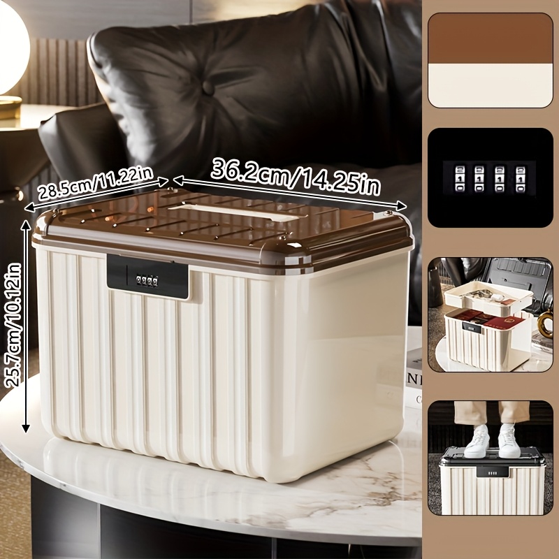 Large Capacity 4-digit Lock Storage Box With Removable Dividers, Portable Safe For Home, Office, Car - Ideal For Organizing Confidential Documents And Essentials