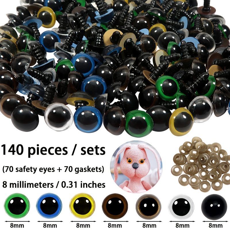 Image of 140pcs Colored Plastic Safety Eyes Craft Eyes With Washers, 5 Sizes 8/10/12/14/16mm , For Plush Animals Amigurumis Crochet Bear Doll Making, Very Suitable For Craft Doll Making