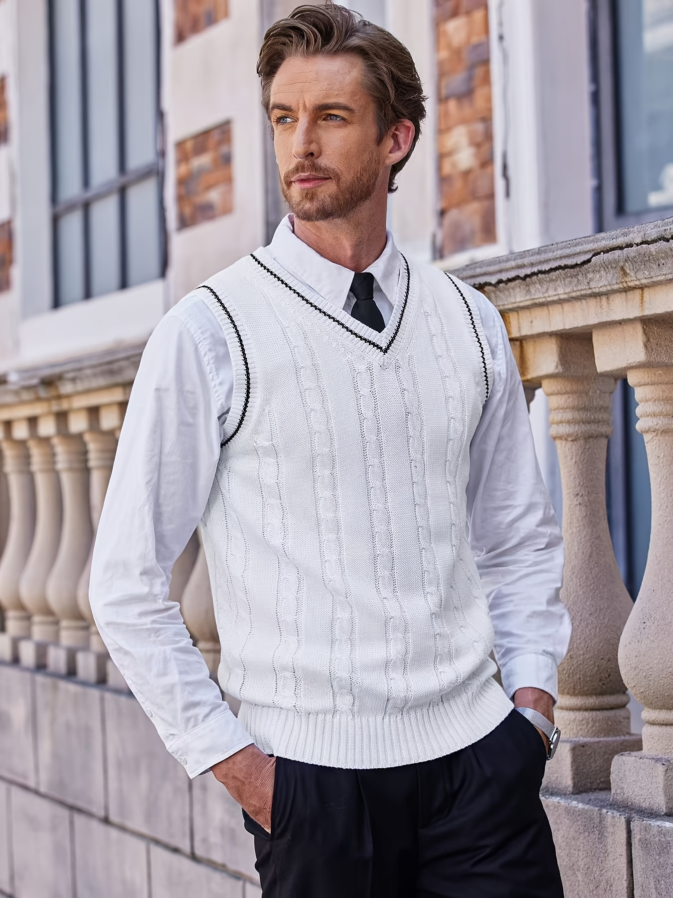 Camisa Blanca Chaleco De Punto Negro Chaleco Punto Hombre H&m