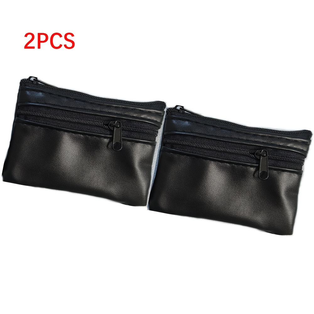 2 Pu Leather Zippered Compartment Key Pouches - 11x8cm Minimalist Unisex Daily Key Holder, Black
