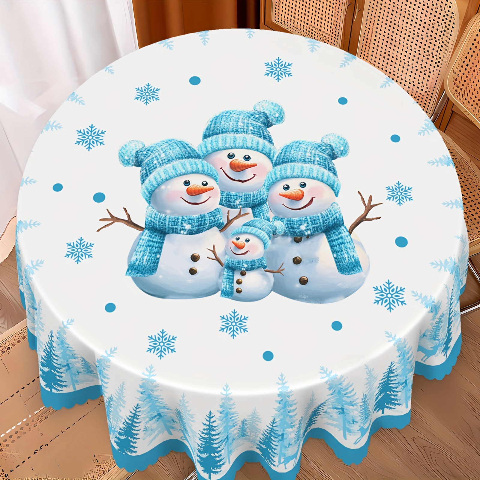 

Christmas Tablecloth - Snowman, & Design | Waterproof Polyester With Scalloped Edge | Wrinkle-resistant & Machine Washable | Holiday Parties, Picnics & Home Decor, Best For Christmas