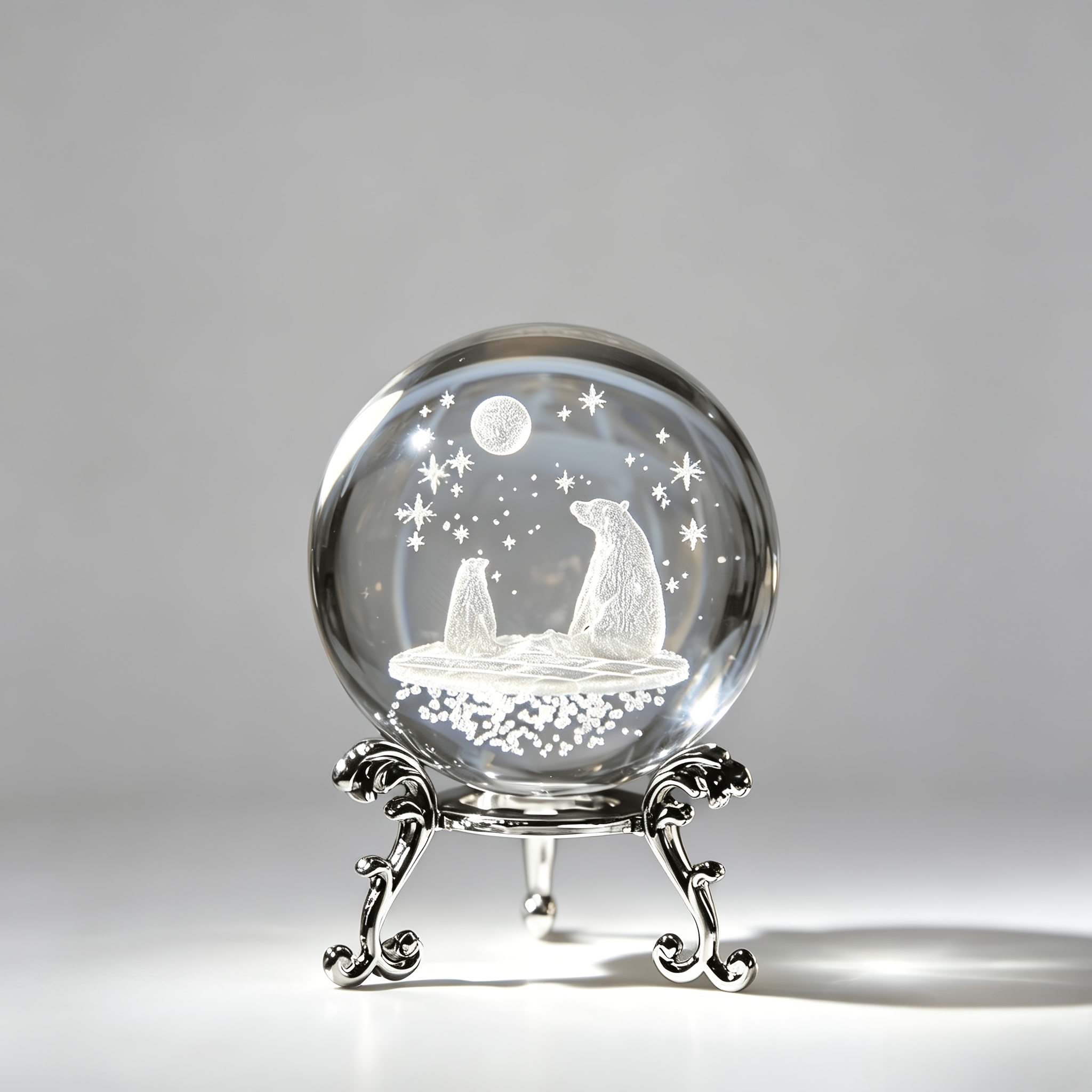 TEMU 3d Carved Polar Bear Crystal Ball Ornament, Winter Gift, Office Desktop Light