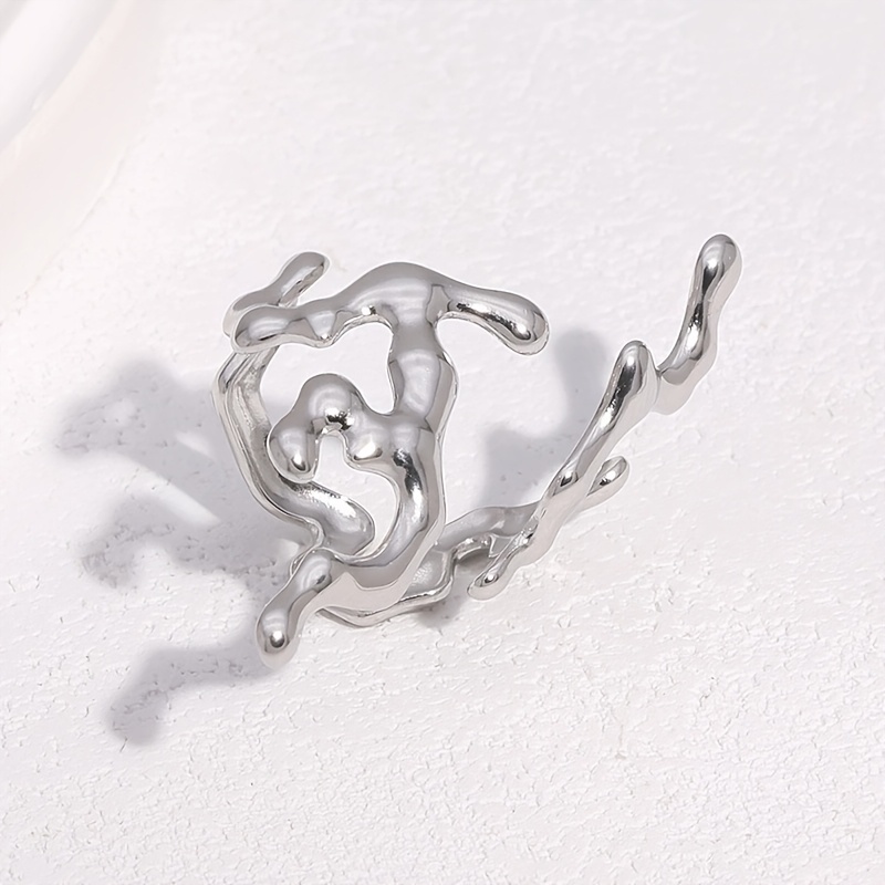 TEMU An Irregular Women's Ring, Open And Adjustable, Elegant, Simple, Unique, And Stylish. A Gift For Women, Women's Jewelry, Stainless Steel Ring,